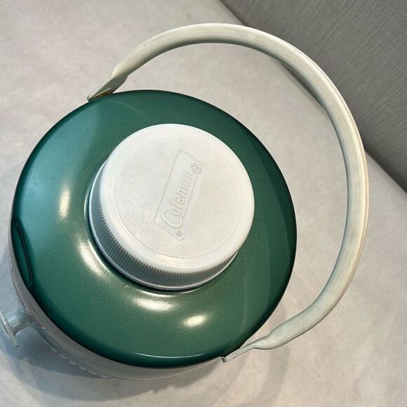 Vtg Coleman Water Jug Cooler Drink Dispenser Green White Round 1970s 1 Gallon - Picture 4 of 13